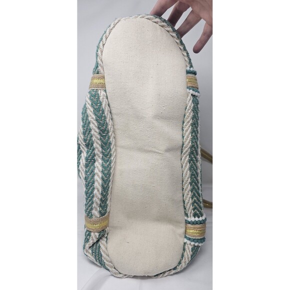 No Boundaries Women's Woven Beach Boho Tote Diaper Bag Mint Stripe Made In India - Picture 3 of 16